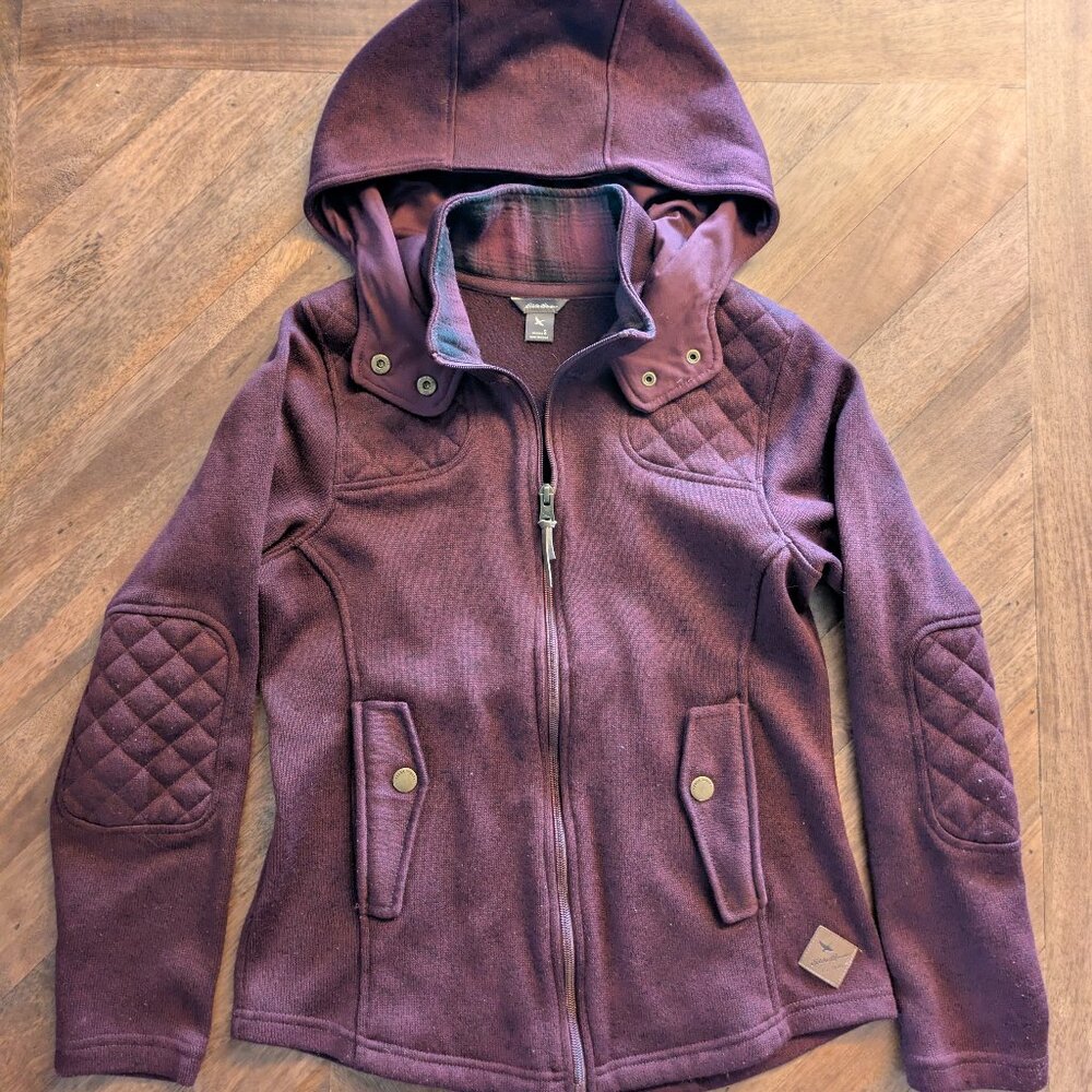 Eddie Bauer Quilted Hooded Sweater Jacket – Burgundy, Size Small